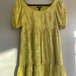 Forever 21 Vibrant Yellow Puff Sleeve Princess Satin Dress